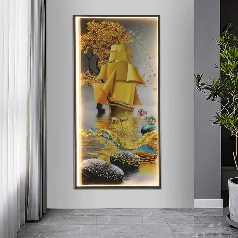 Modern golden scenic mountain wall sconces for living room decor