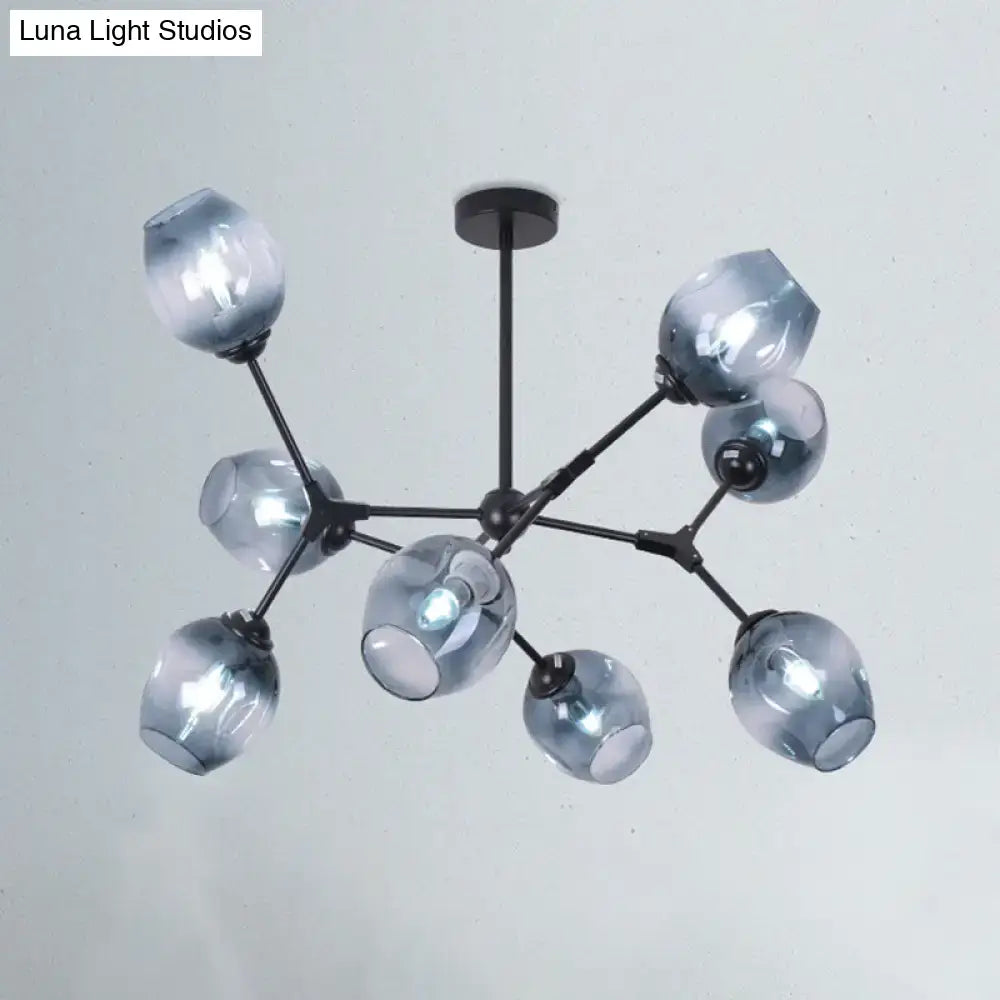 Modern gradient blue glass 8 head semi flush mount living room light
