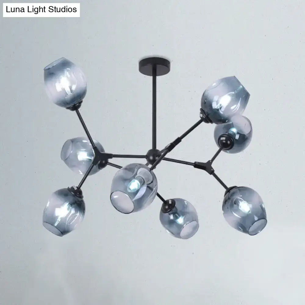 Modern gradient blue glass 8 head semi flush mount living room light