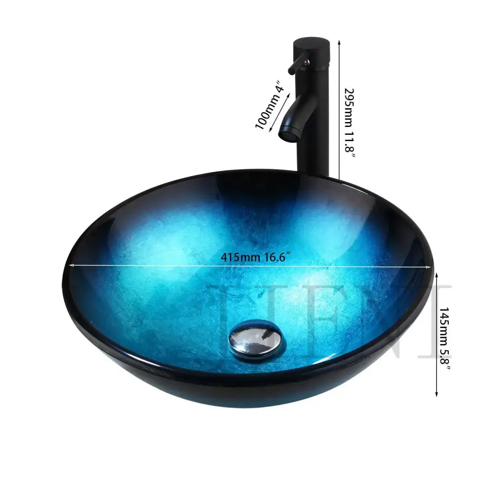 Modern gradient blue glass sink set bathroom vessel sink