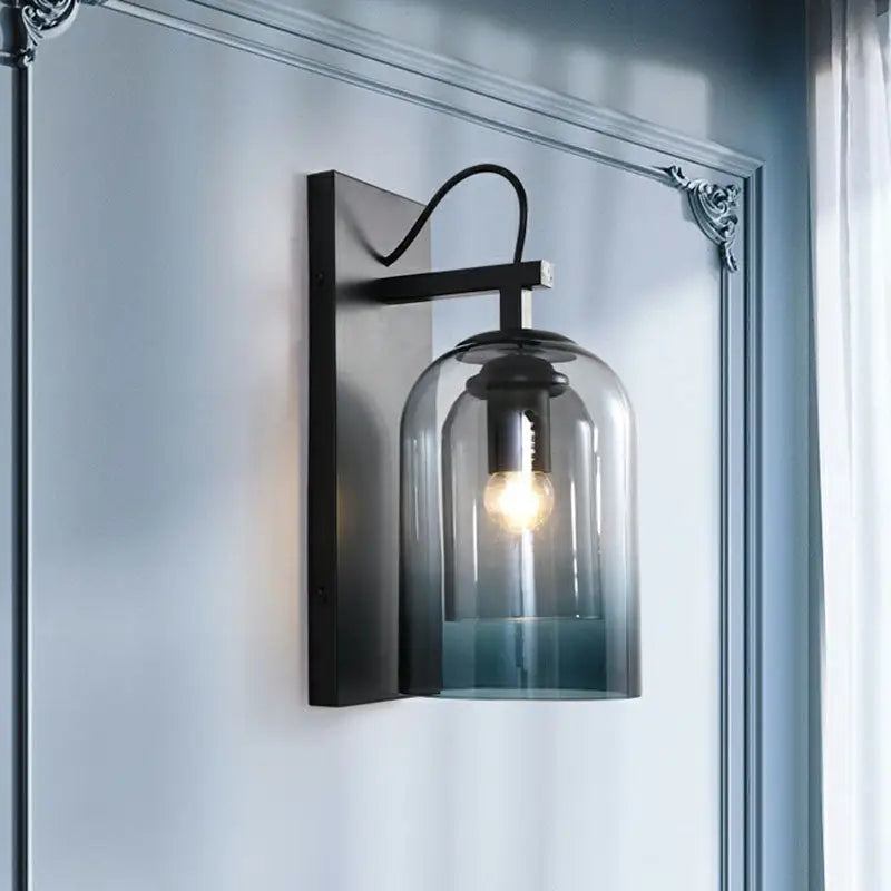 Modern gradient glass sconce lighting fixture bedroom black and blue