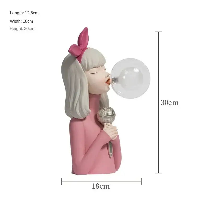 Modern gray and gold bubble girl statue night light bedroom decor