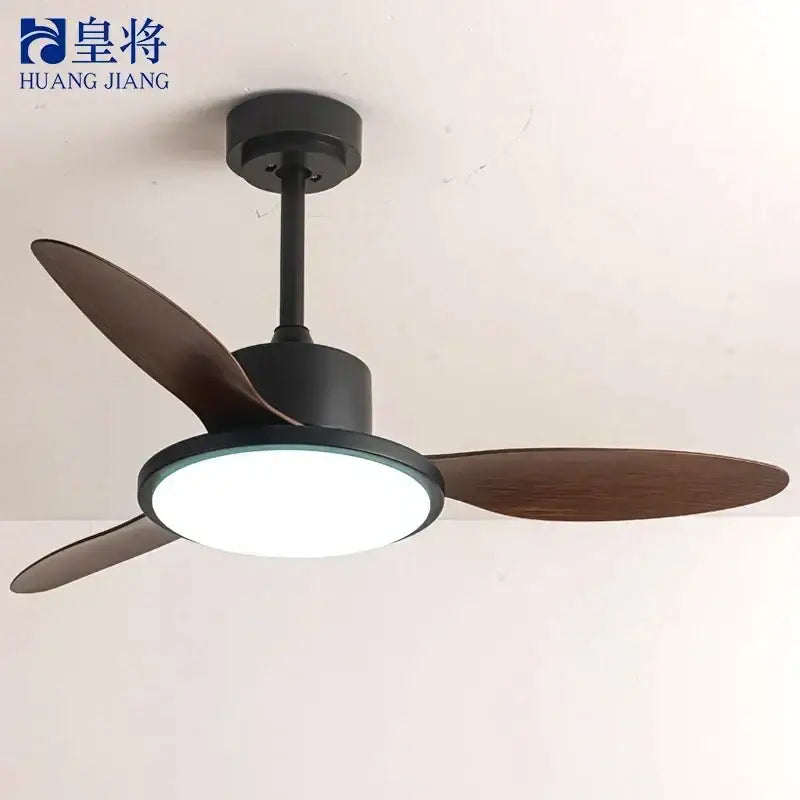Modern gray and light wood led modern design ceiling fan bedroom