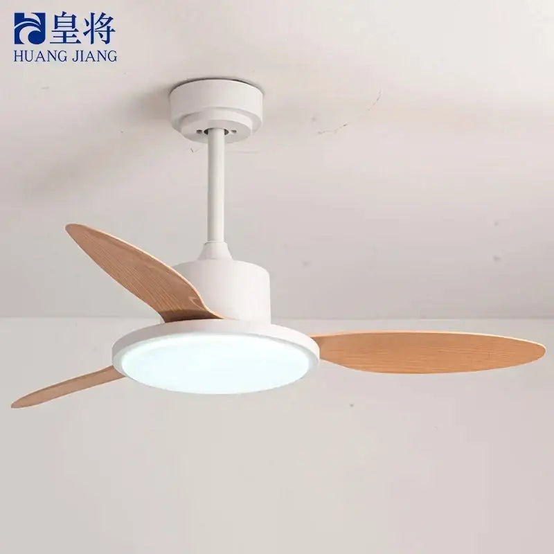 Modern gray and light wood led modern design ceiling fan bedroom