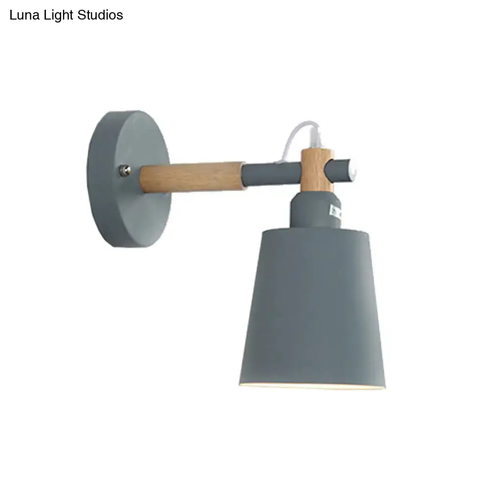 Modern gray and wood wall sconce light – bedroom metal lamp