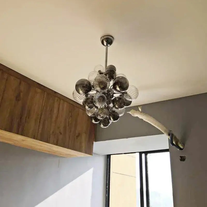 Modern gray & clear bubble glass ceiling chandelier living room