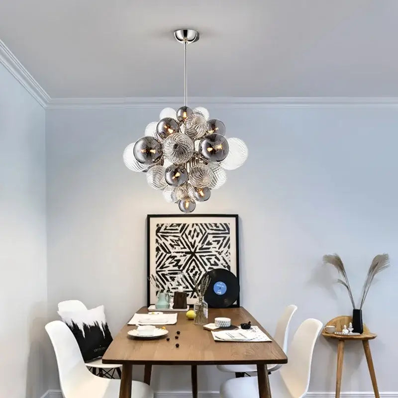 Modern gray & clear bubble glass ceiling chandelier living room