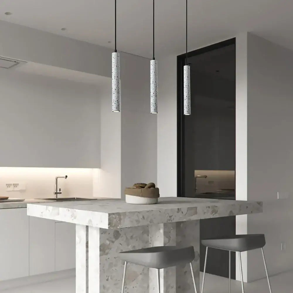 Modern gray concrete tube pendant light dining room triple chandelier