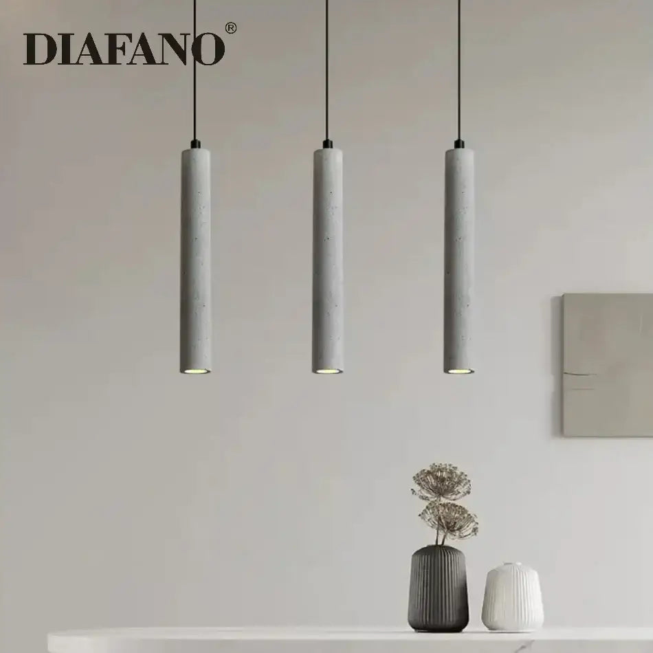 Modern gray concrete tube pendant light dining room triple chandelier