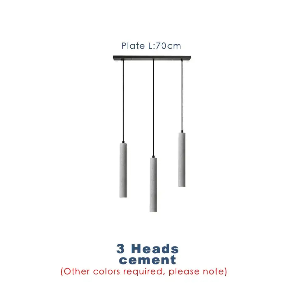 Modern gray concrete tube pendant light dining room triple chandelier