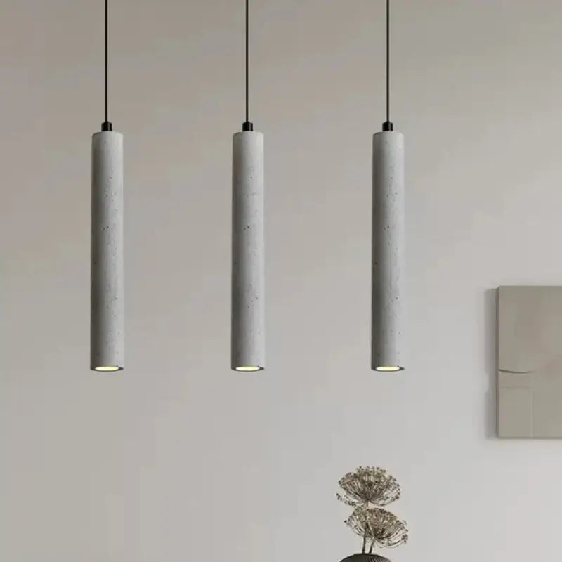 Modern gray concrete tube pendant light dining room triple chandelier