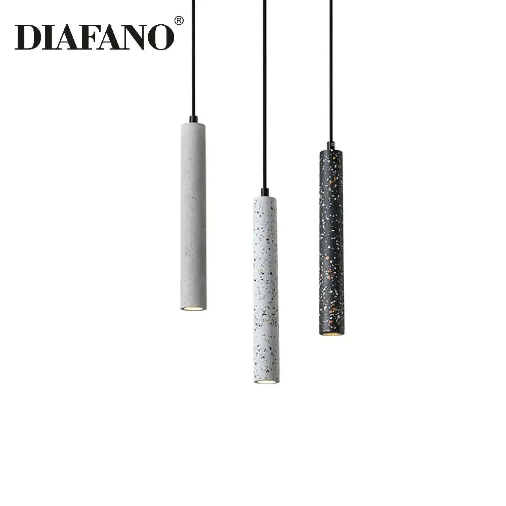 Modern gray concrete tube pendant light dining room triple chandelier