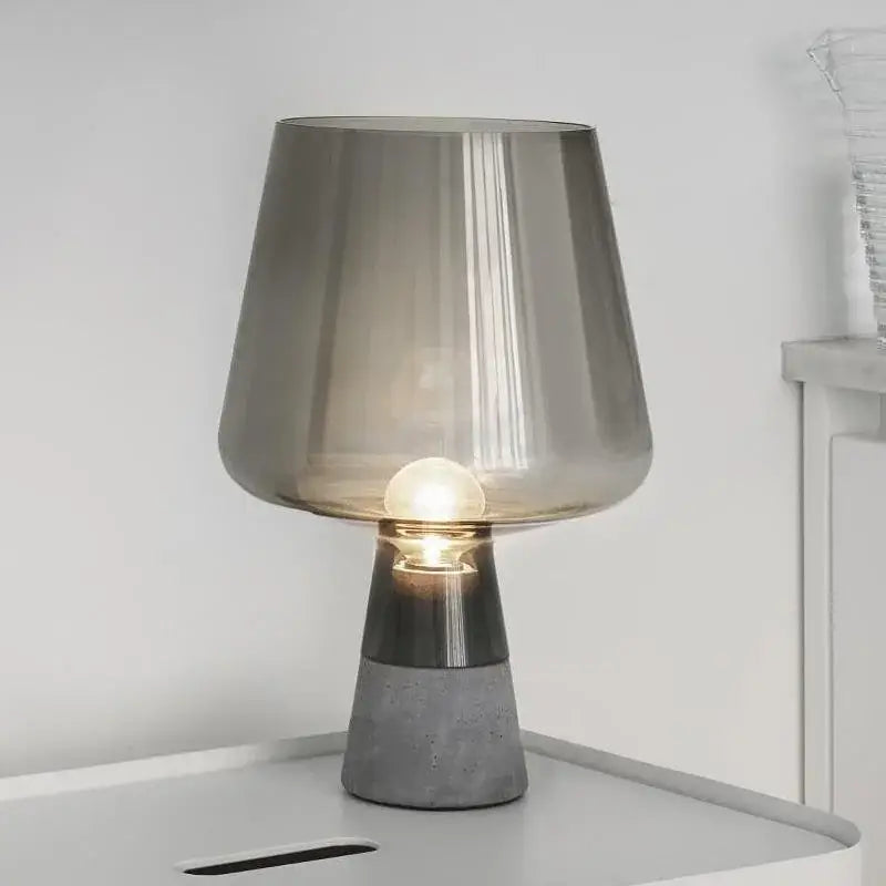 Modern gray glass and concrete table lamp for bedroom decor