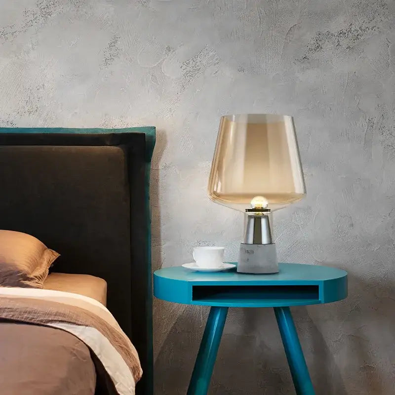 Modern gray glass and concrete table lamp for bedroom decor