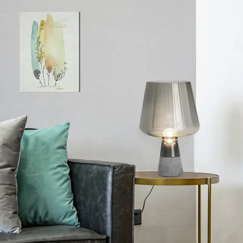 Modern gray glass and concrete table lamp for bedroom decor