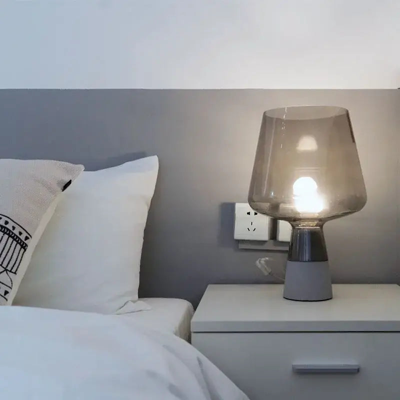 Modern gray glass and concrete table lamp for bedroom decor