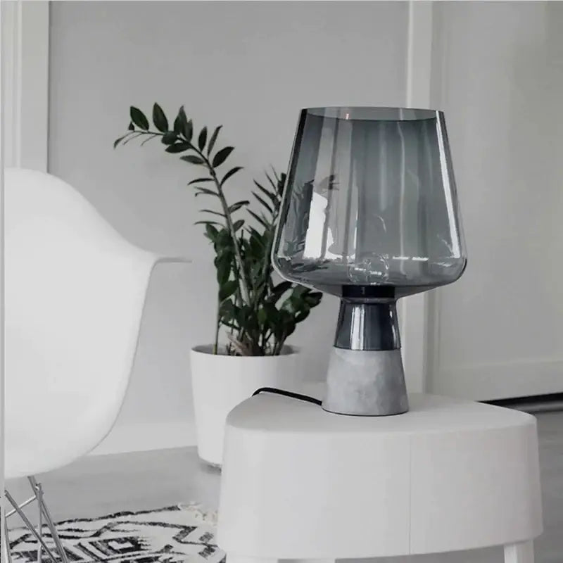 Modern gray glass and concrete table lamp for bedroom decor