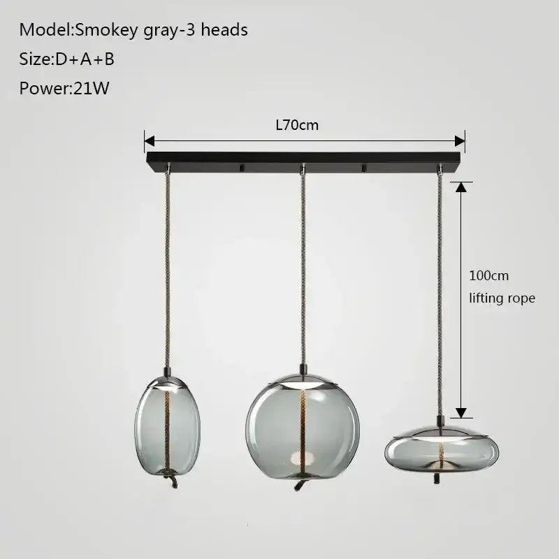 Modern gray glass knot pendant chandelier light for dining room