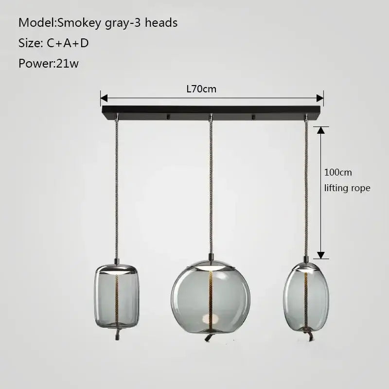 Modern gray glass knot pendant chandelier light for dining room