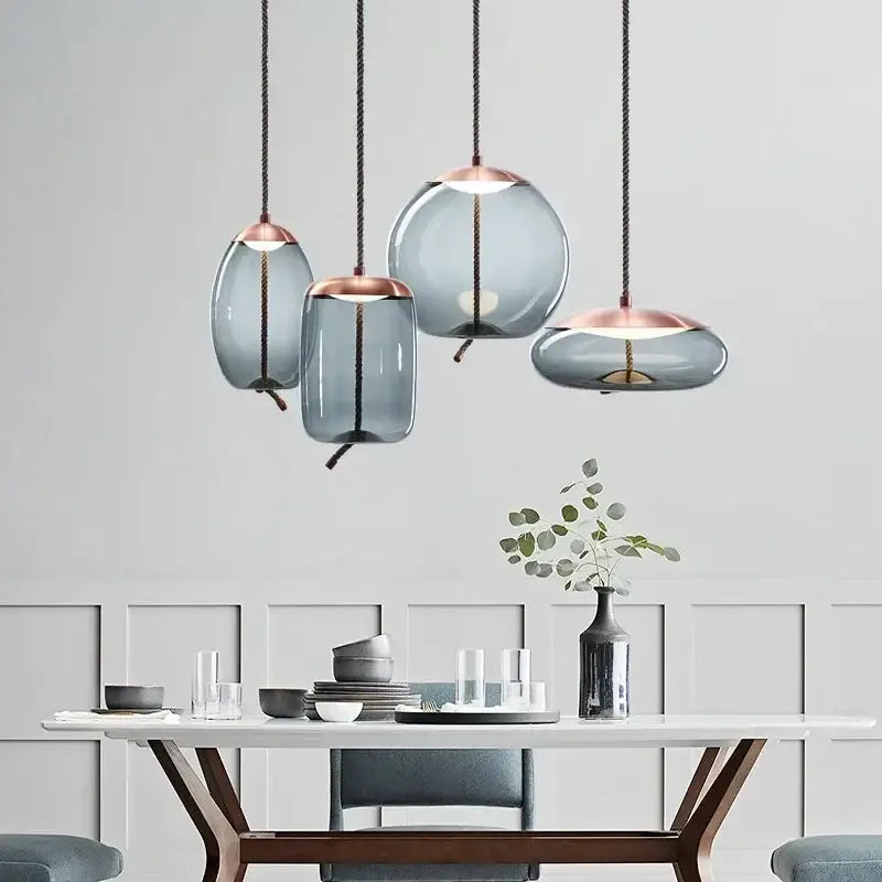 Modern gray glass knot pendant chandelier light for dining room