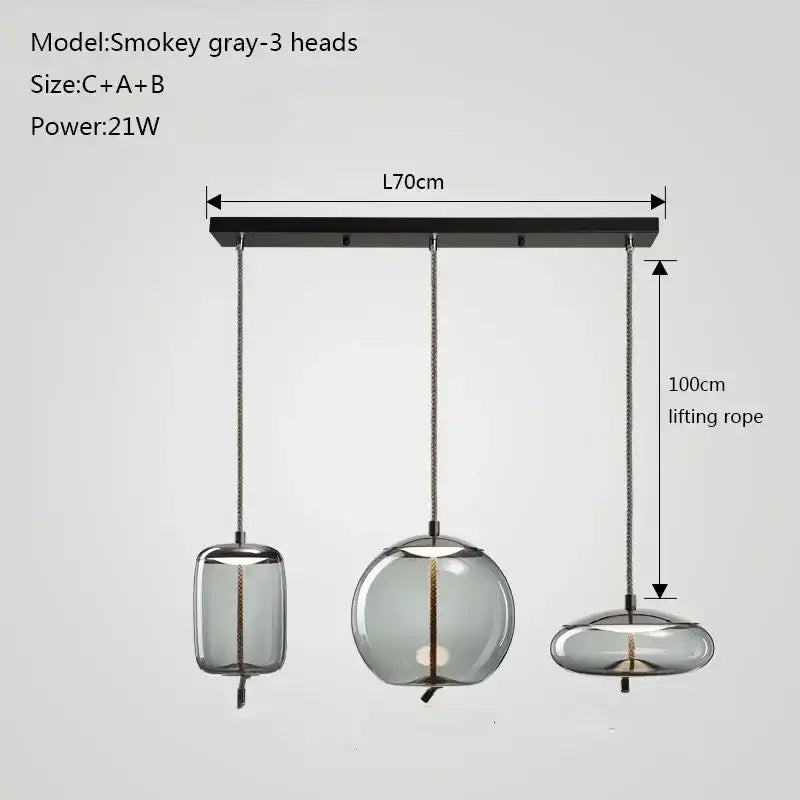 Modern gray glass knot pendant chandelier light for dining room
