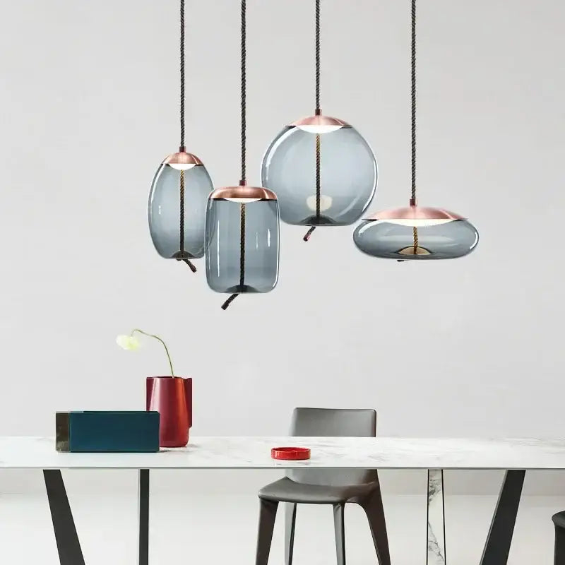 Modern gray glass knot pendant chandelier light for dining room