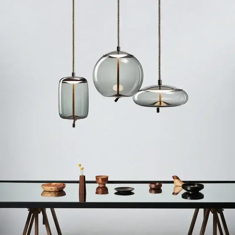 Modern gray glass knot pendant chandelier light for dining room