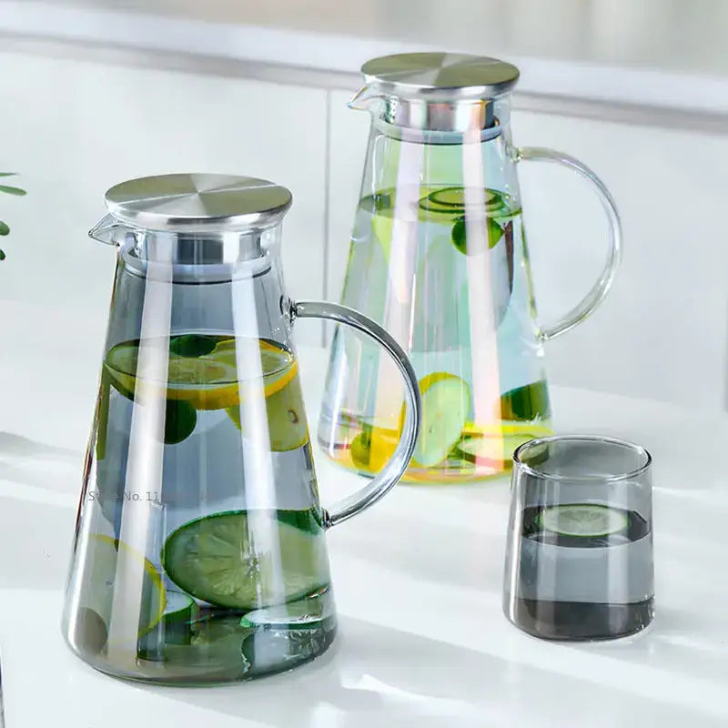 Modern gray glass water pitcher kitchen juice jug with stainless lid