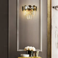 Modern gray & gold faceted crystal wall light fixture for restaurants