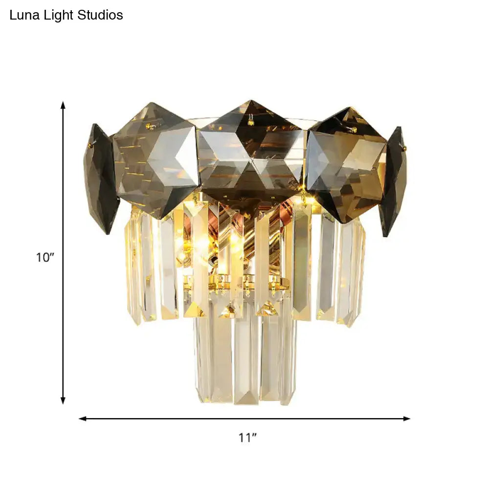 Modern gray & gold faceted crystal wall light fixture for restaurants
