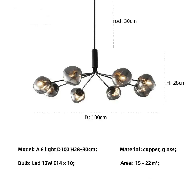 Modern gray lava glass chandelier dining room led pendant light
