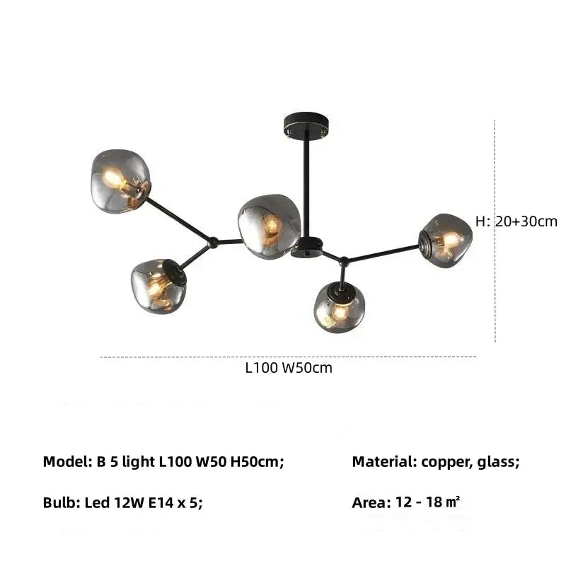 Modern gray lava glass chandelier dining room led pendant light
