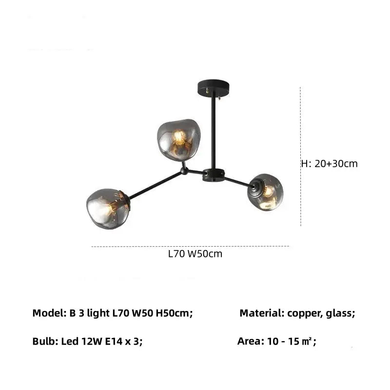Modern gray lava glass chandelier dining room led pendant light