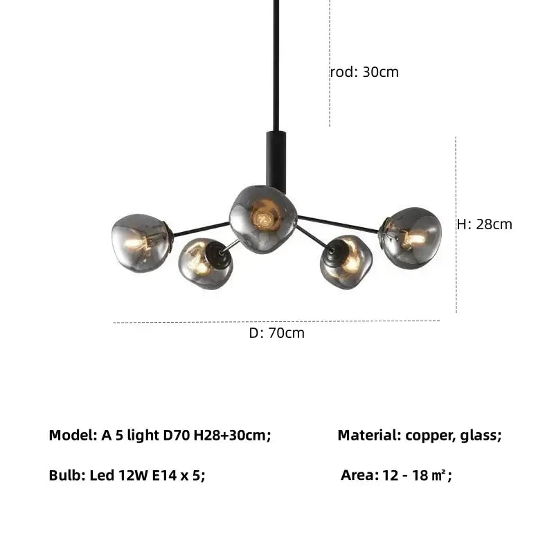 Modern gray lava glass chandelier dining room led pendant light