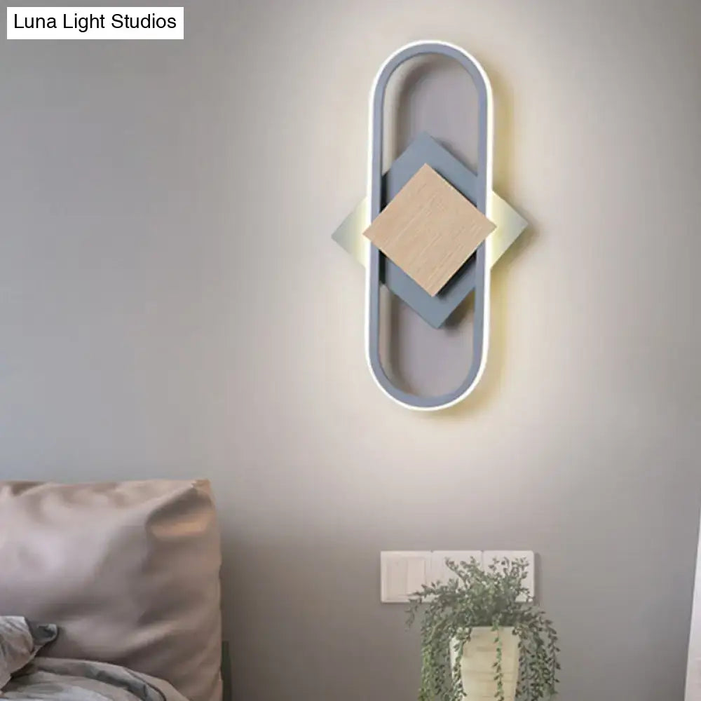 Modern gray & wood geometric led sconce bedroom light with white light