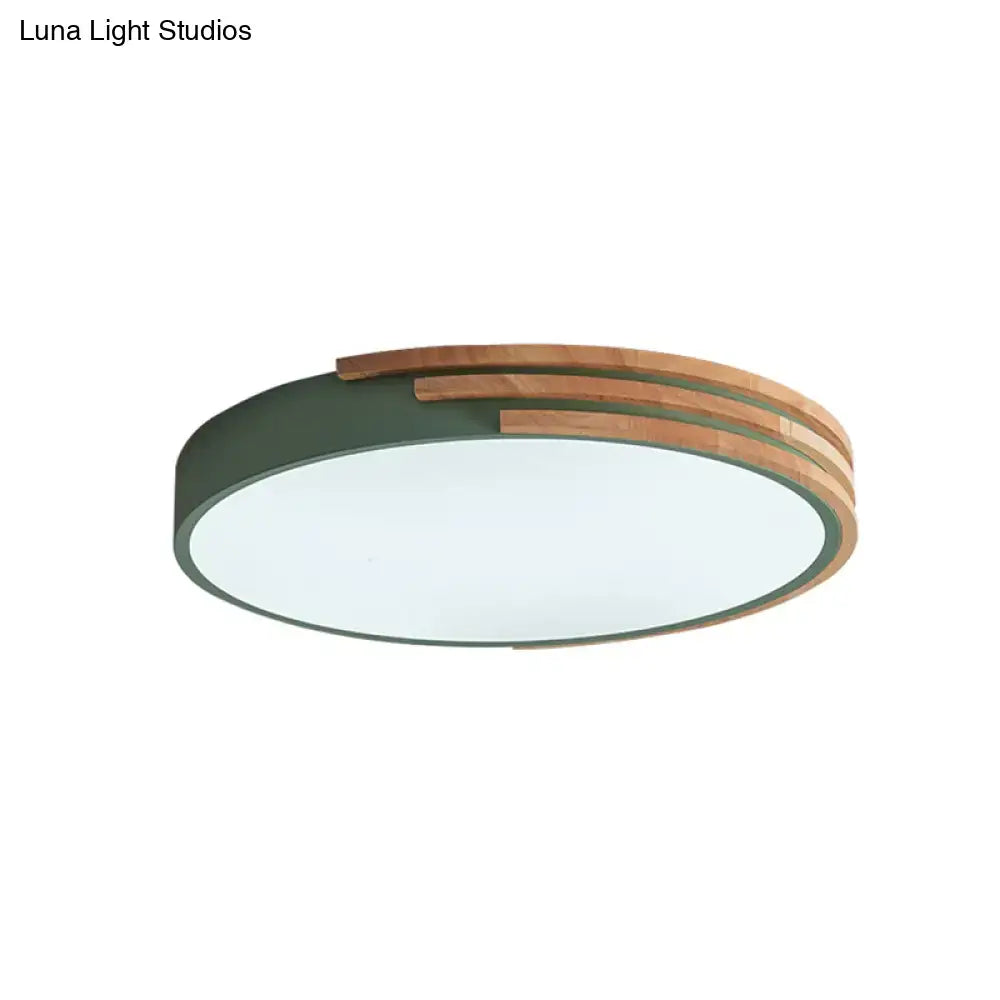 Modern green and wood flush mount ceiling light bedroom fixture