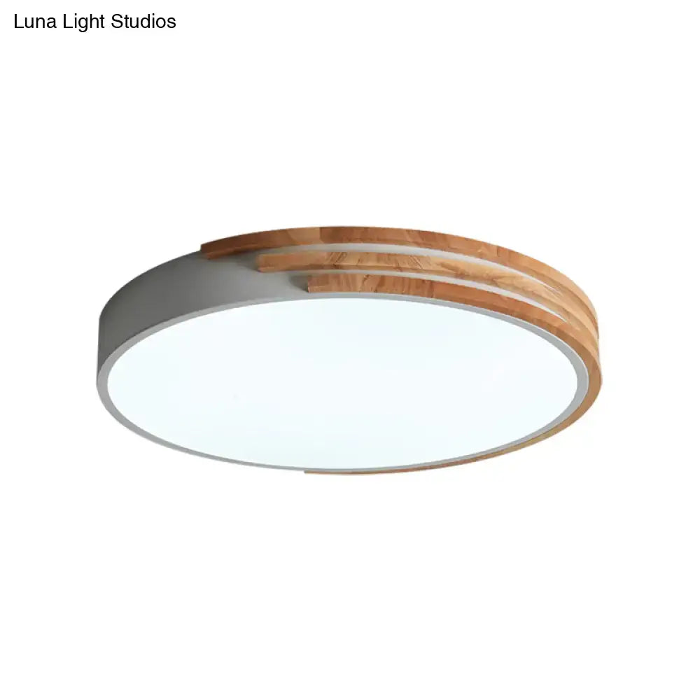 Modern green and wood round flush mount ceiling light bedroom