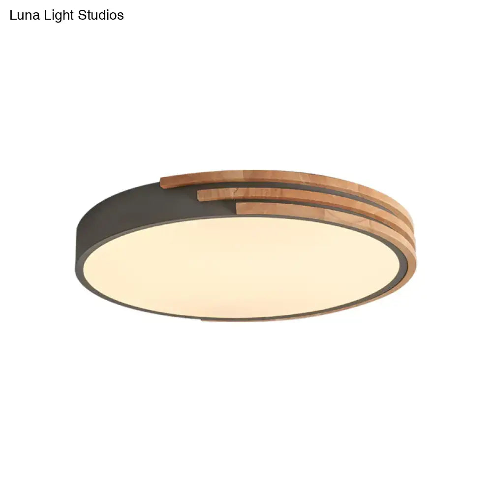 Modern green and wood round flush mount ceiling light bedroom