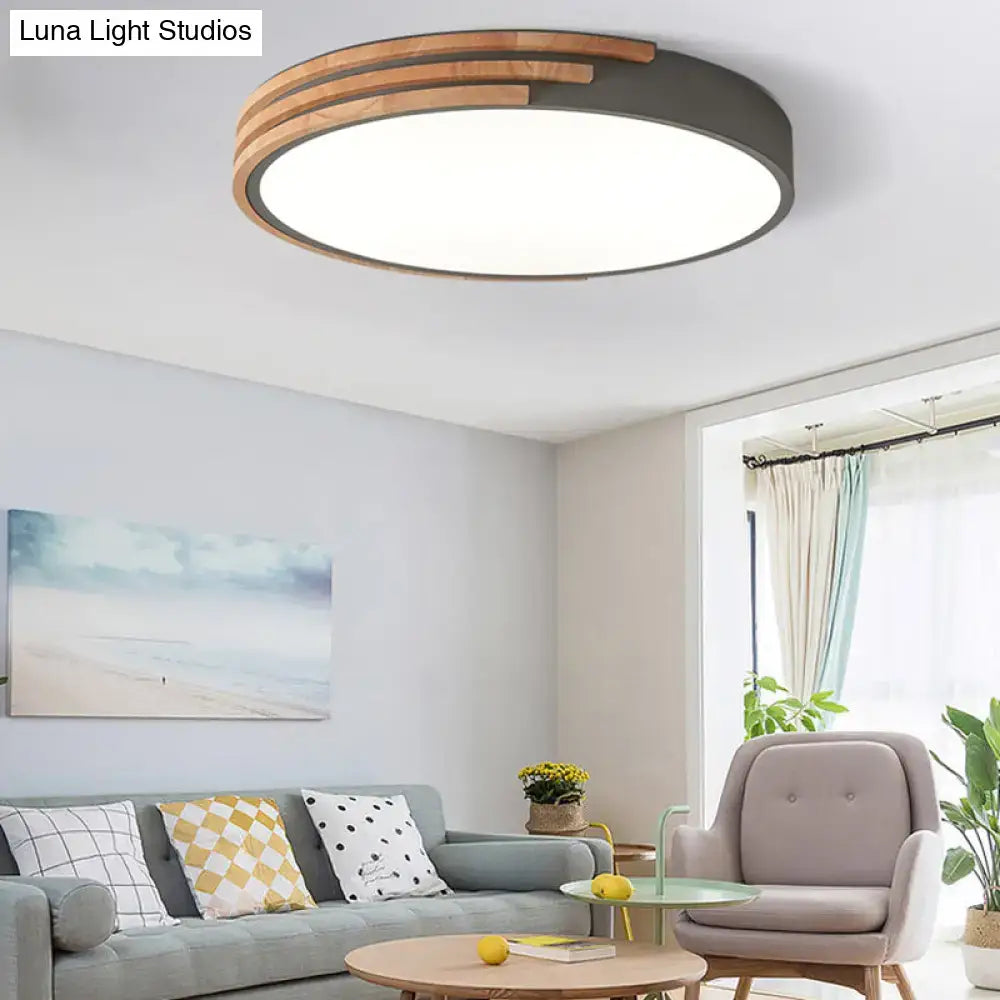 Modern green and wood round flush mount ceiling light bedroom