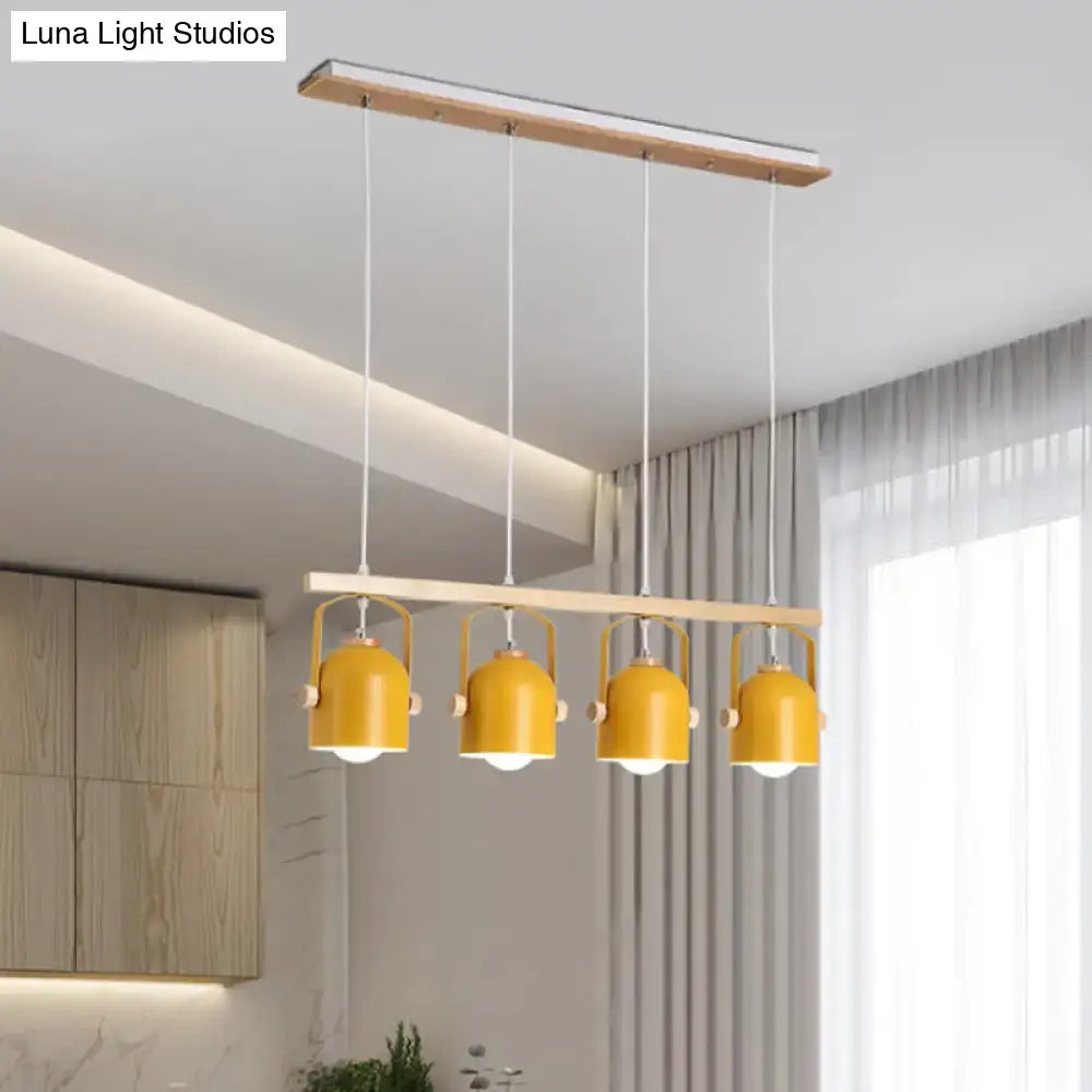 Modern green dome island light with wood accents for kitchen dining