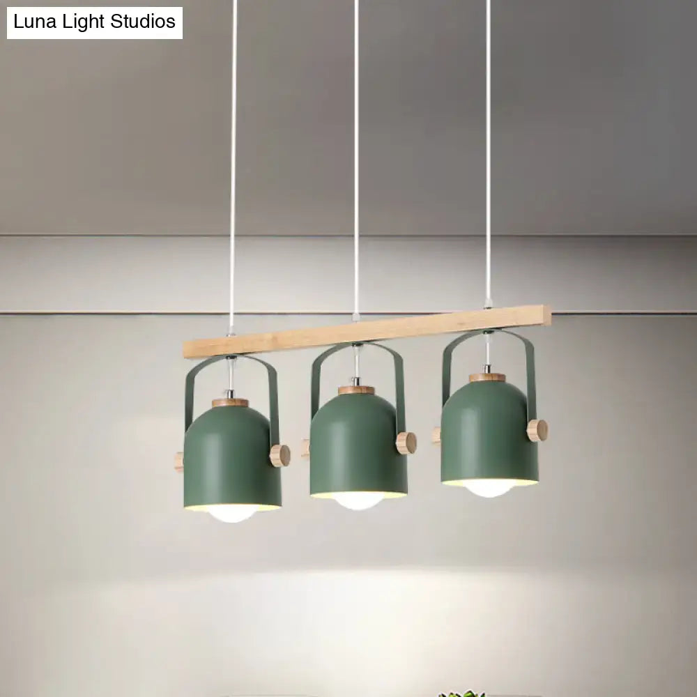Modern green dome island light with wood accents for kitchen dining