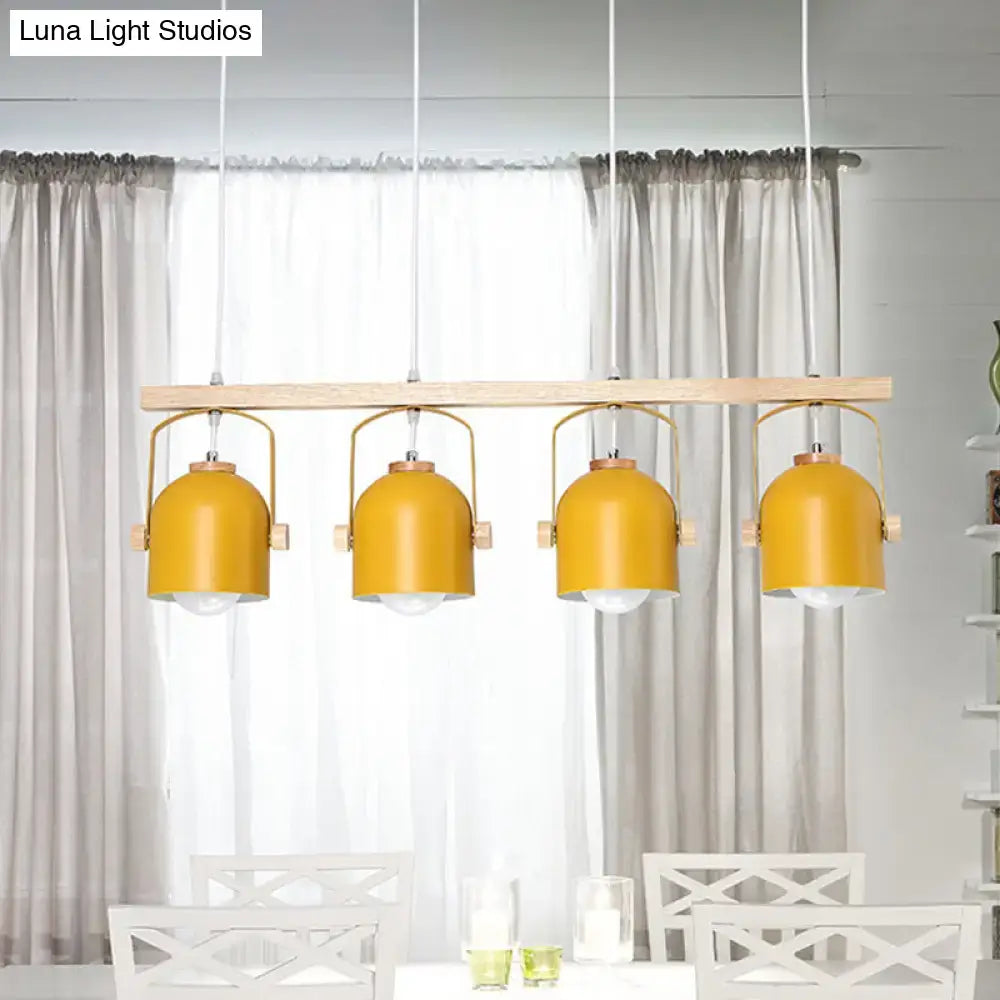 Modern green dome island light with wood accents for kitchen dining