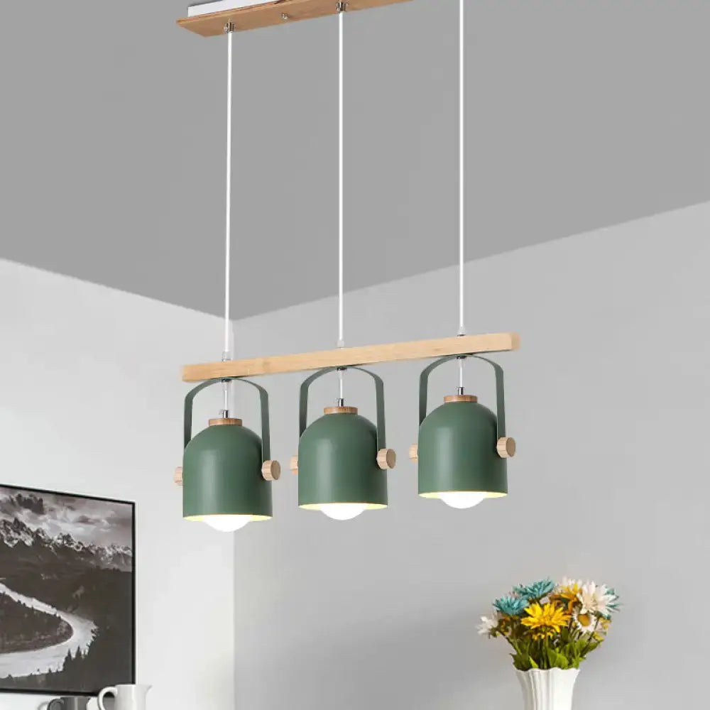 Modern green dome island light with wood accents for kitchen dining