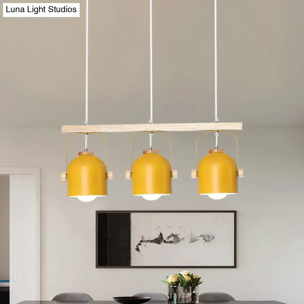 Modern green dome island light with wood accents for kitchen dining