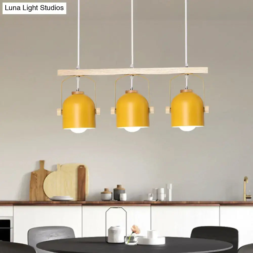Modern green dome island light with wood accents for kitchen dining