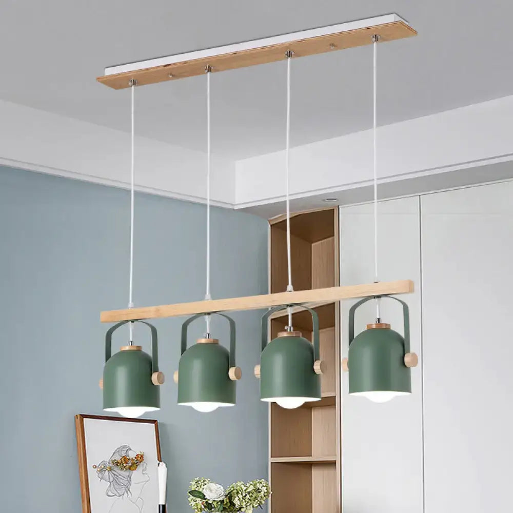Modern green dome island light with wood accents for kitchen dining