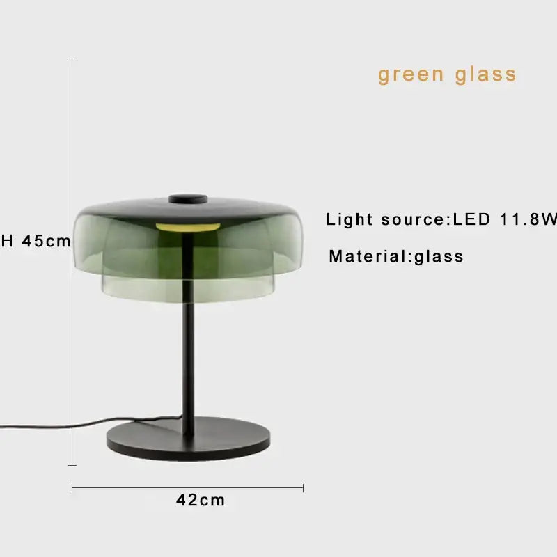 Modern green glass table lamp for bedroom with led bulb
