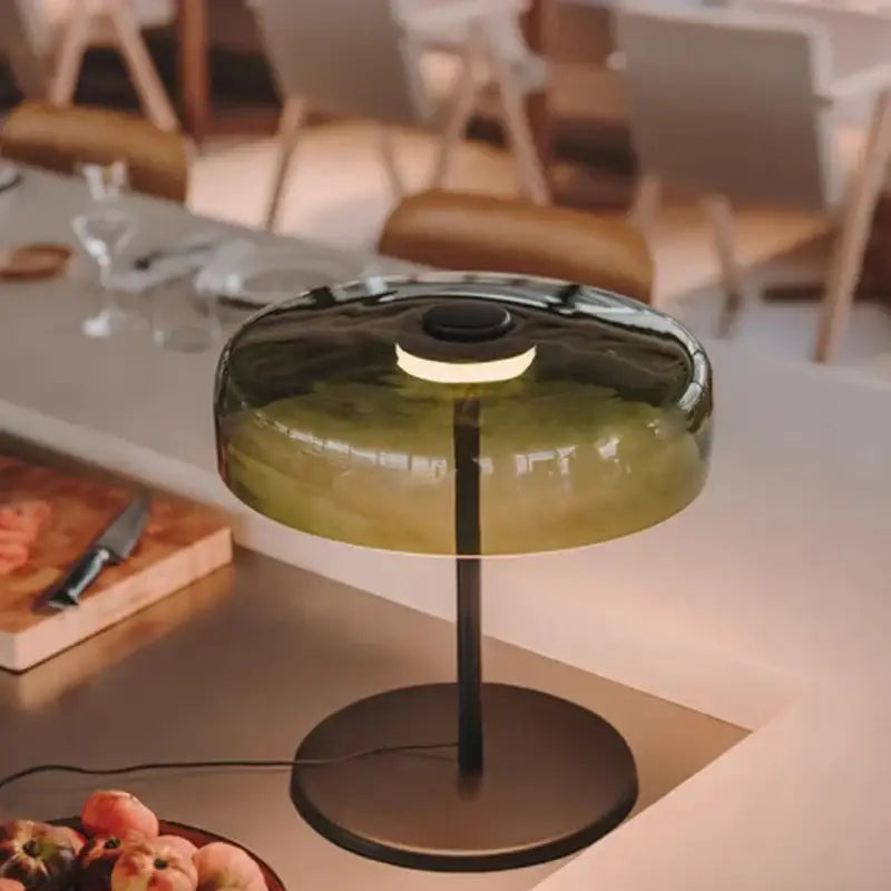 Modern green glass table lamp for bedroom with led bulb