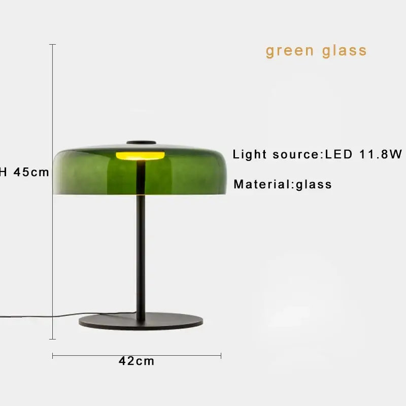 Modern green glass table lamp for bedroom with led bulb