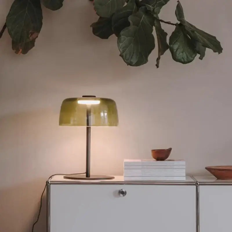 Modern green glass table lamp for bedroom with led bulb